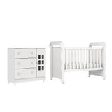 Dormitório Infantil Berço Americano Mini Cama 2 Em 1 Com Rodízios Mimo E Cômoda Luna Branco