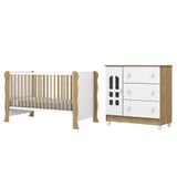 Dormitório Infantil Berço Americano Mini Cama 2 Em 1 Luna E Cômoda Helena Para Quarto Bebê Branco /madeirado