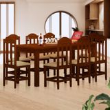 Conjunto Sala De Jantar Madeira Maciça Safira Com 8 Lugares Estofados Castanho Shop Jm