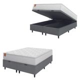 Cama Box Baú Colchão Casal Queen Molas Ensacadas Real 158x198x68cm Branco / Cinza Inducol - Suporta Até 130kg Por Pessoa