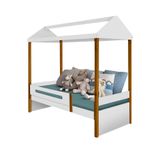 Cama Casinha Com Colchão Solteiro 95 X 200 Cm Branco Marrom Thomas Shop Jm