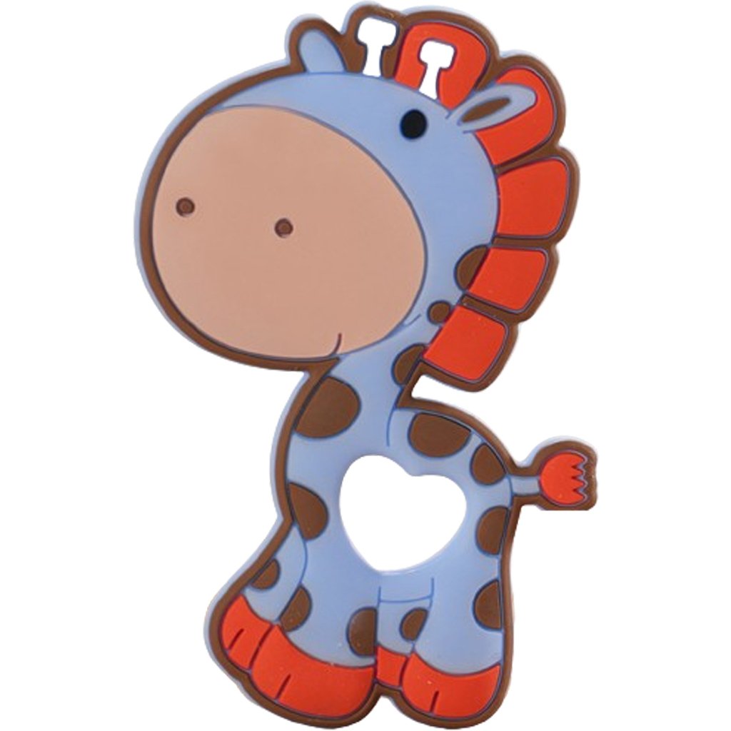 Mordedor Girafa Funny Para Bebê De Silicone 7,03x6,55x0,83cm Azul