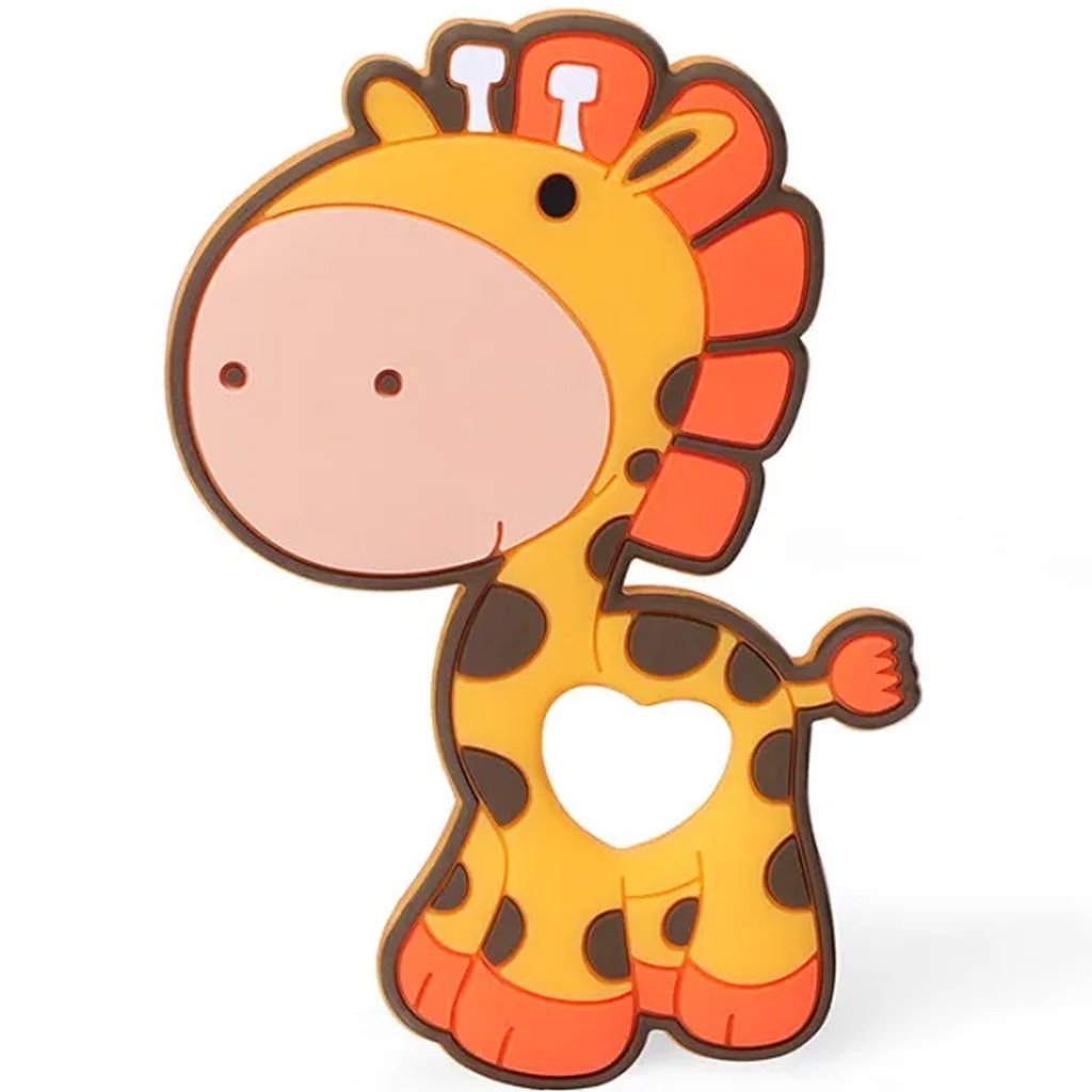 Mordedor Girafa Funny Para Bebê De Silicone 7,03x6,55x0,83cm Laranja