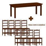 Mesa Retangular Com 8 Cadeiras Madeira Maciça 200 X 88 Castanho Plácida Shop Jm