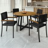 Conjunto Sala De Jantar 4 Cadeiras Madri Com Braço Mesa Redonda 120cm Tampo Mdf Coliseu Preto