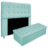 Cabeceira E Calçadeira Baú Mel 195 Cm King Size Azul Tiffany