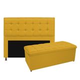 Cabeceira E Calçadeira Copenhague 140 Cm Casal Suede Amarelo