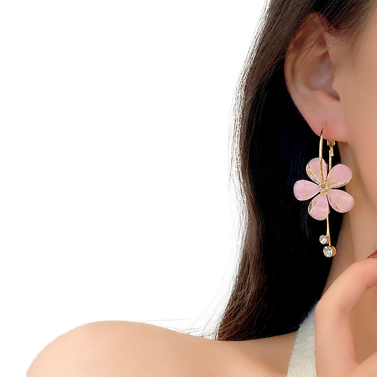 Brinco Feminino Delicado Flor Argola Vintage Mandal Rosa - Rosa