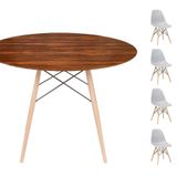 Conjunto Mesa Eames Eiffel Dsw Redonda Pau Ferro 90cm + 4 Cadeiras Eames Dsw - Cinza