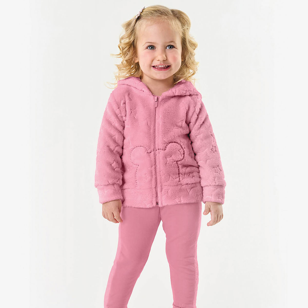 Conjunto Infantil Menina Jaqueta + Calça Relevo Trick Nick - Rosa - P / 0-3 M