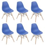 Kit 6 Cadeiras Charles Eames Eiffel Dsw Com Pés De Madeira Clara Azul Escuro