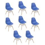 Kit 8 Cadeiras Charles Eames Eiffel Dsw Com Pés De Madeira Clara Azul Escuro