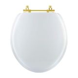 Assento Sanitario Almofadado Convencional Oval Universal Branco Com Ferragem Dourada