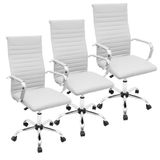 Kit 3 Cadeiras Eames Esteirinha Presidente Escritório Boston Eames Alta - Branca Branco