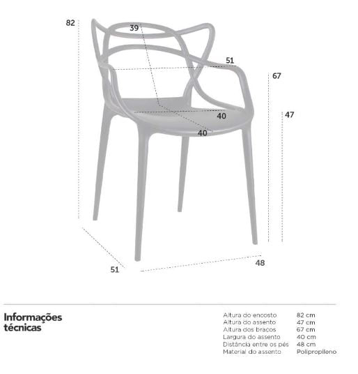 Cadeira Design Allegra Polipropileno Injetado Alta Densidade Empilhável Sala Cozinha Jantar Bar Jardim Varanda Preto