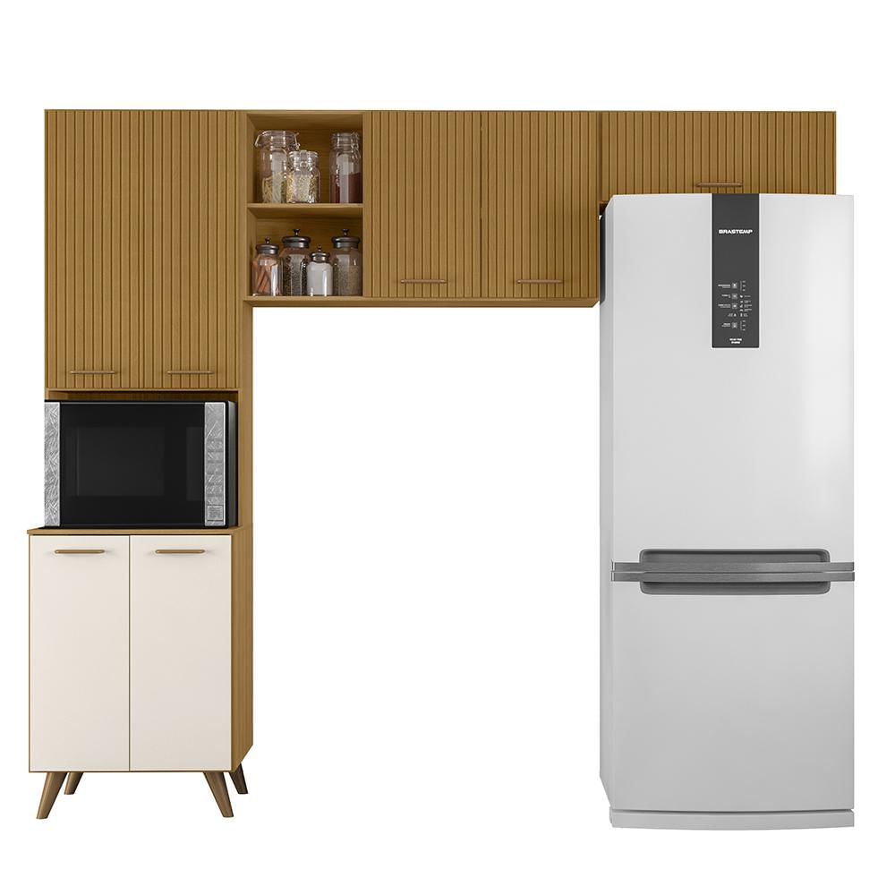 Armario De Cozinha Olinda Com  7 Portas Freijo Uv/ripado/off Acetinado