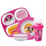 Kit Refeição Infantil Minnie Disney 4 Peças Prato Divisória, Tigela E Copo Shakeira - Tuut