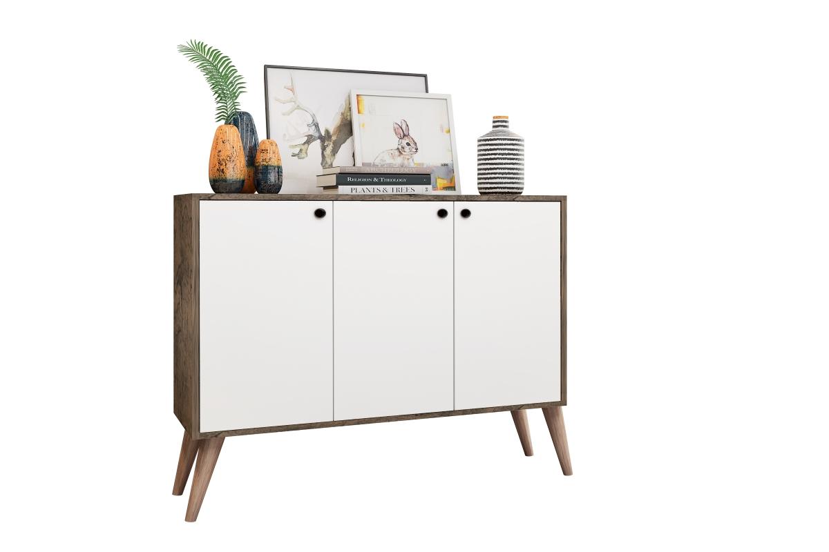 Aparador Buffet Retro Para Sala De Estar 3 Portas Congo - Castanho/branco