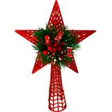 Estrela Topo Árvore De Natal Decorativa Vermelha Luxo 27cm