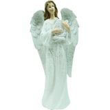 Decoração Anjo Musico Harpa Branco Resina Enfeite Natal 38cm