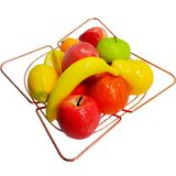 Kit Decoração Frutas Artificiais Isopor E Cesta Inox Rose