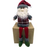 Enfeite Natalino Boneco Papai Noel Pernas Mole Xadrez 45cm