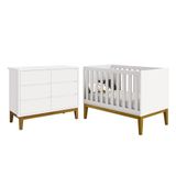 Jogo De Quarto Infantil Classic Cômoda 6 Gavetas E Berço Branco Fosco Com Pés Amadeirado - Reller Móveis Branco Fosco