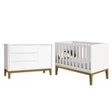 Jogo De Quarto Infantil Cômoda 1 Porta E Berço Classic Branco Fosco Com Pés Amadeirado - Reller Móveis Branco Fosco