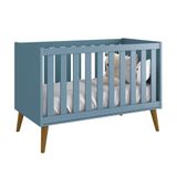 Berço Mini Cama Theo Retrô Azul Fosco Com Pés Amadeirado - Reller Móveis Azul Fosco