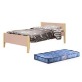 Cama Solteiro Simba Rosa Fosco Com Pés Madeira Natural E Colchão D20 - Reller Móveis Rosa Fosco