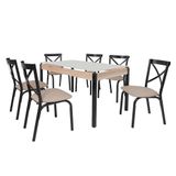 Conjunto De Mesa Com 6 Cadeiras Para Cozinha Tampo Retangular Vidro Karina Ciplafe Preto