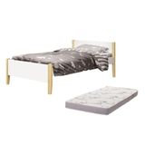 Cama Solteiro Simba Branco Fosco Pés Madeira Natural Com Colchão D20 - Reller Móveis Branco Fosco