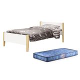 Cama Solteiro Simba Branco Fosco Com Pés Madeira Natural E Colchão D20 - Reller Móveis Branco Fosco