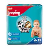 Fralda Descartável Looping Looney Tunes Jumbinho Média - 8 Pacotes Com 16 Fraldas - Total 128 Tiras