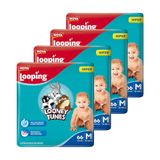Fralda Descartável Looping Looney Tunes Hiper Média - 4 Pacotes Com 66 Fraldas - Total 264 Tiras