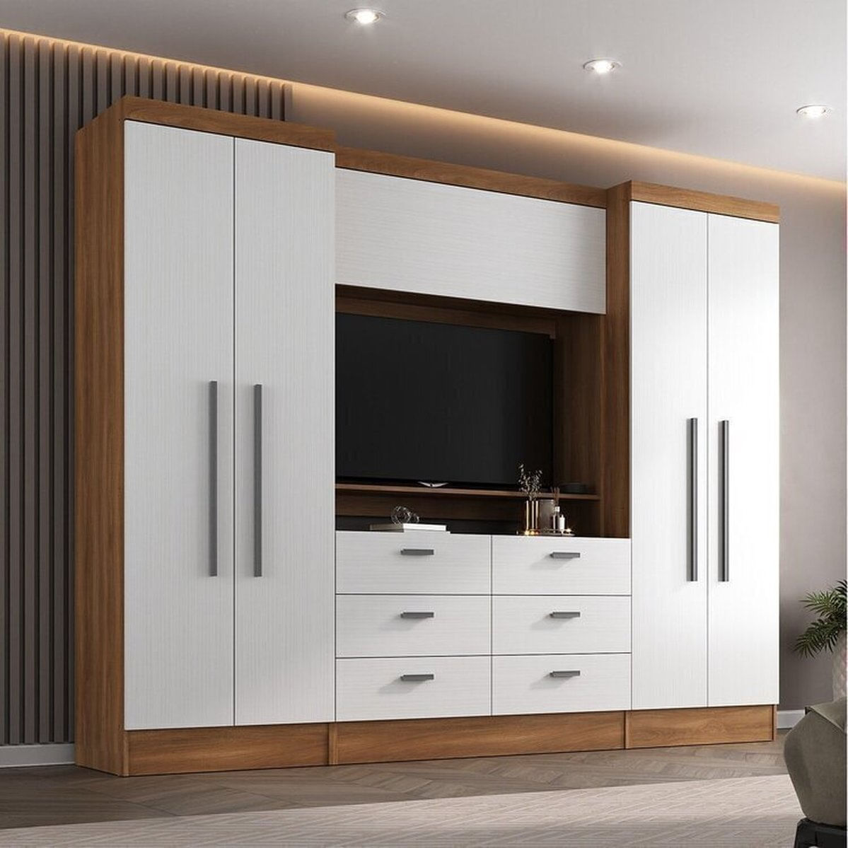 Guarda-roupa Modulado Viena 4 Portas 6 Gavetas3 Peças Espresso Móveis Nogal/branco