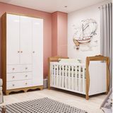 Quarto De Bebê Com Guarda-roupa 3 Portas E Berço Americano Nina 100% Mdf Espresso Móveis Branco Brilho/amêndoa