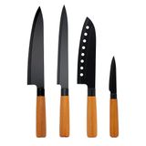 Jogo 4 Facas Do Chef, Peixeira, Japonesa E Legumes Inox Premium Wood Black Cabo Madeira - Tuut