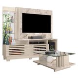 Estante Home Theater Com Pés E Mesa De Centro Frizz Plus Calacata Off White - Madetec