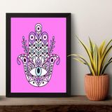 Quadro Esotérico Olho Grego E Hamsa - Lilás 24x18cm - Vidro