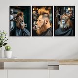 Kit 3 Quadros Decorativos Barbearia - Leão 24x18cm - Vidro