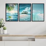 Kit 3 Quadros Decorativos Praia Paradizíaca 45x34cm - Vidro