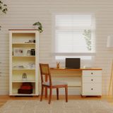 Conjunto Home Office 1 Mesa 150cm 3 Gavetas 1 Estante Para Livros Ananda Cabecasa Madeiramadeira Off White/mel