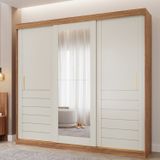 Guarda-roupa Casal 3 Portas De Correr 6 Gavetas Com Espelhos 100% Mdf Boston Espresso Móveis Cinamomo/off White