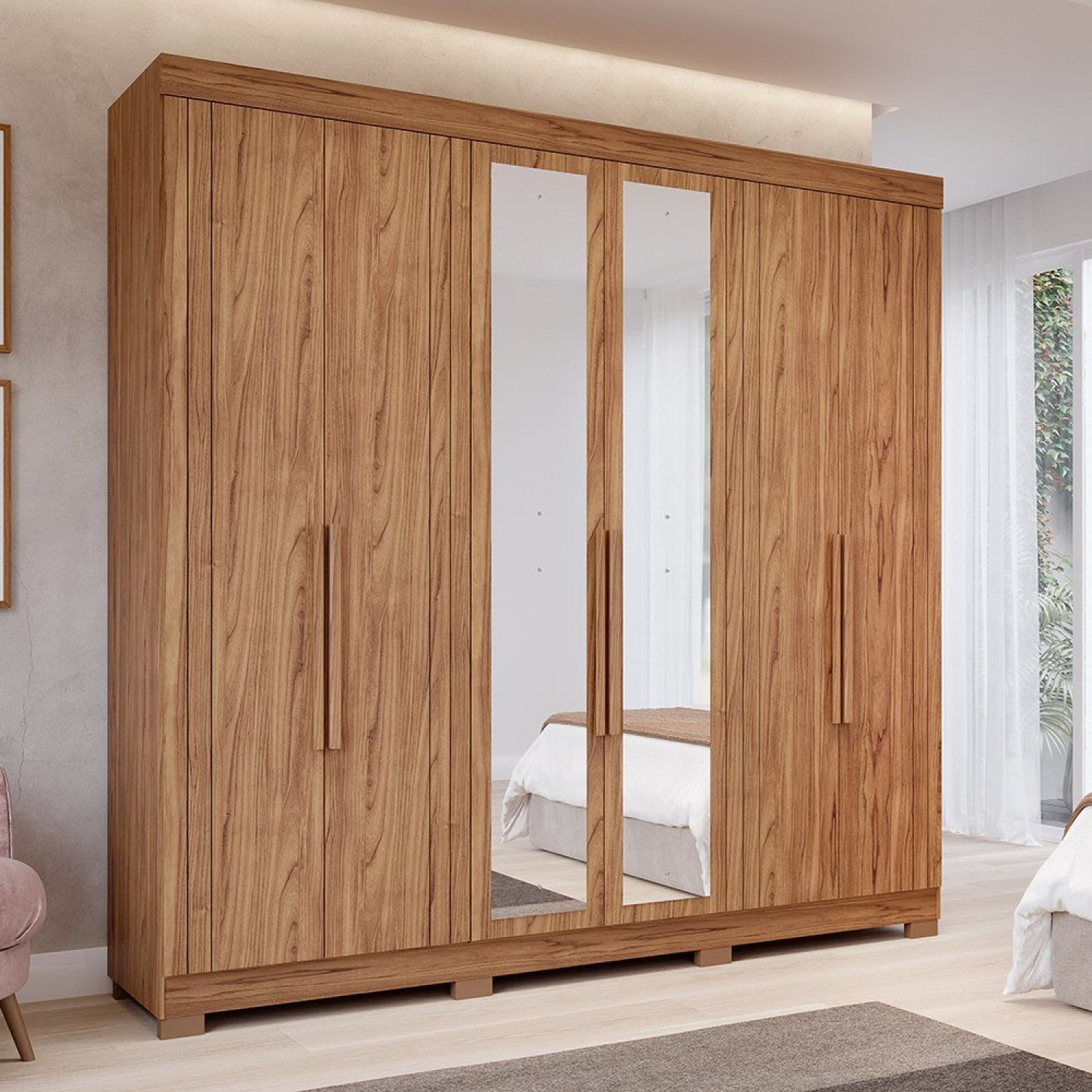 Guarda-roupa Casal 234,60cm 6 Portas Com Espelho E 6 Gavetas 100% Mdf Boston Espresso Móveis Cinamomo