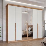 Guarda-roupa Casal 267,60cm 6 Portas Com Espelho 100% Mdf Linhares Espresso Móveis Cinamomo/off White