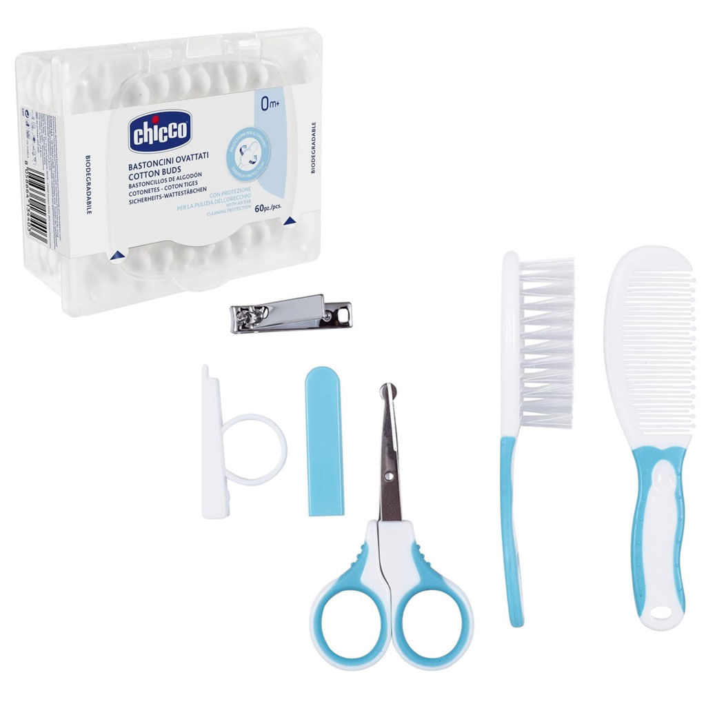 Kit Cuidados Com O Bebê Azul E Hastes Flexíveis 60 Unid