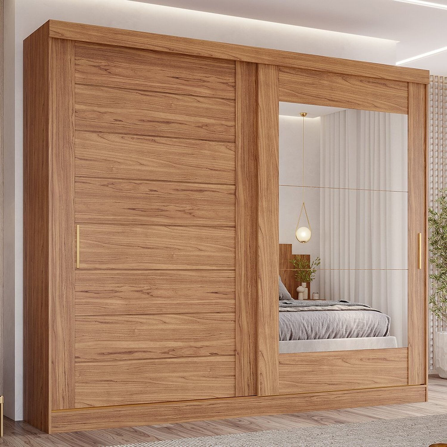 Guarda-roupa Casal 2 Portas De Correr 8 Gavetas Com Espelho 100% Mdf Siena Espresso Móveis Cinamomo