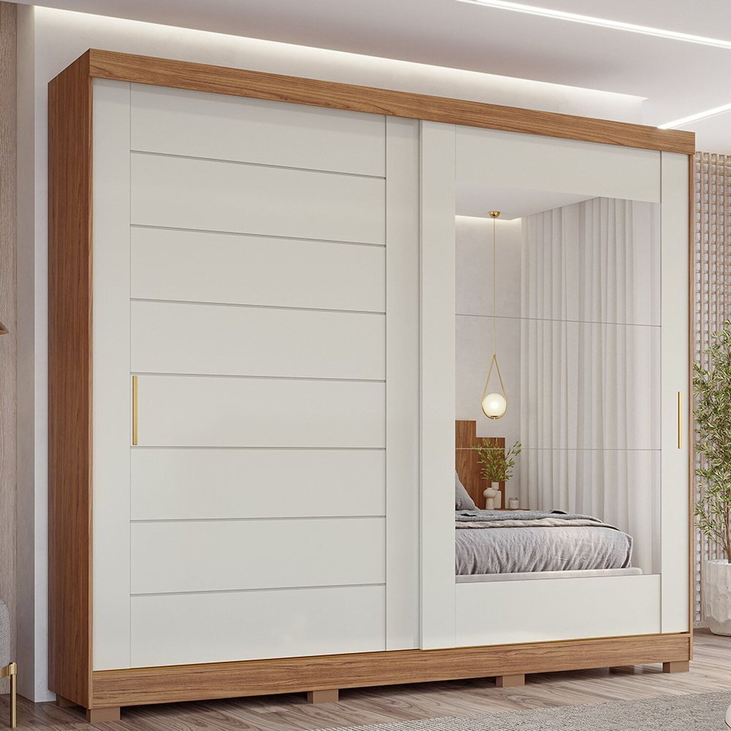 Guarda-roupa Casal 2 Portas De Correr 8 Gavetas Com Pés 100% Mdf Siena Espresso Móveis Cinamomo/off White