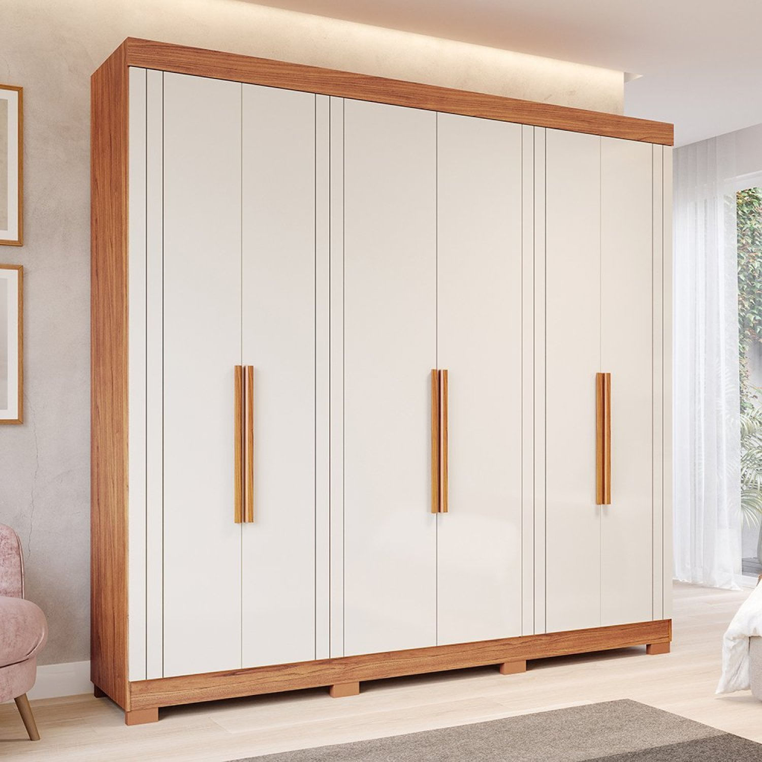 Guarda Roupa Casal 234,60cm 6 Portas E 6 Gavetas 100% Mdf Boston Espresso Móveis Cinamomo/off White